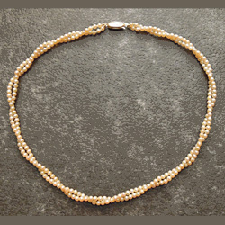 Cultured pearl two-row necklace, restrung as self-twist with new clasp